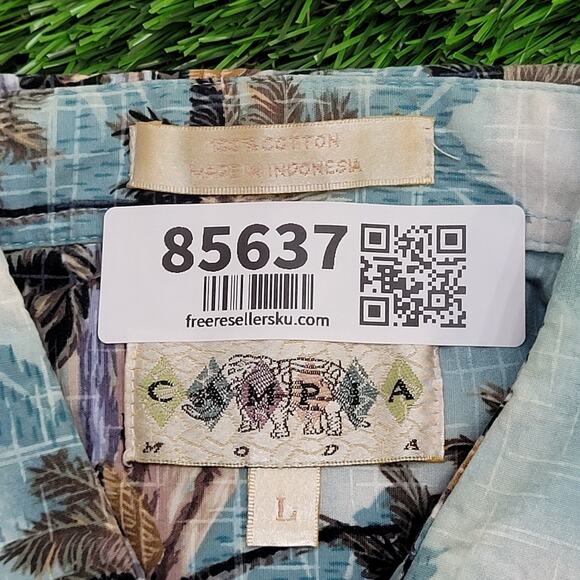 Campia Moda Beach Palm-Tree Button Shirt Large 23x30 Summer AOP - Picture 5 of 12